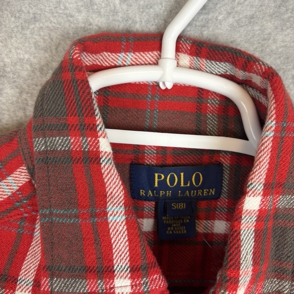 Polo Ralph Lauren Boys Sz S 8 Red Plaid Flannel Shirt Preppy Holiday Cotton Cozy - Picture 2 of 6
